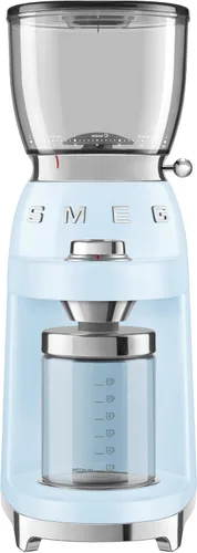 SMEG CGF11 Molinillo de café estilo retro – Molino de fresas con 30 ajustes de molienda, fresas cónicas de acero inoxidable, tolva removible – Azul