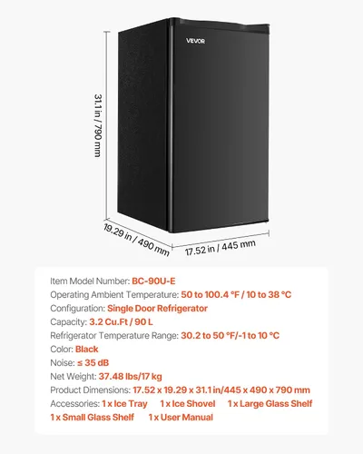 Miniatura 7 de VEVOR Mini refrigerador de 3.2 pies cúbicos con congelador, refrigerador compacto de una sola puerta con zona congelada de micras, temperatura Negro