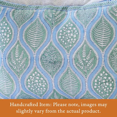 Miniatura 2 de Saffron Marigold Funda de almohada azul floral helechos del bosque de algodón de calidad, comercio justo, ropa de cama bohemio, estilo de cocina