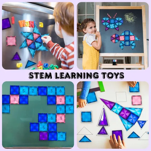 Miniatura 4 de AFUNX Azulejos magnéticos, 116 bloques de construcción magnéticos, bloques magnéticos de diamante 3D, juguetes de construcción para niños, juguetes