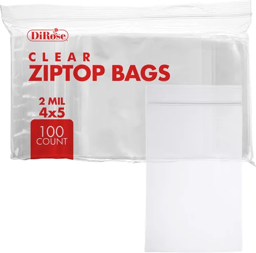 Dirose Bolsas de polietileno transparentes con cierre de 4 x 5 pulgadas, paquete de 100, 2 mil de grosor, bolsas de plástico resellables con