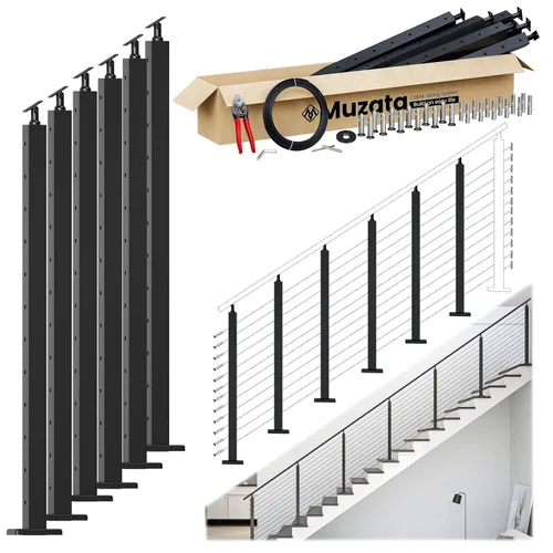 Miniatura 15 de Muzata Kit de barandilla de cable modular negro de 4 a 8 pies, kit de postes de 42 pulgadas, juego completo de sistema de barandilla de cable