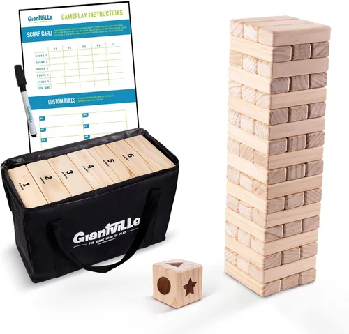 Giantville Juguete gigante de madera de pino – Torre de bloques de madera de pino de tamaño real – Piso grande/tablero juego de patio para