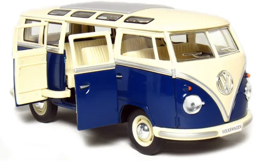 Miniatura 2 de KiNSMART autobús clásico Volkswagen Hippy de 1962, modelo de juguete de metal fundido a presión de 7 pulgadas, a escala 1:24, azul, con acción