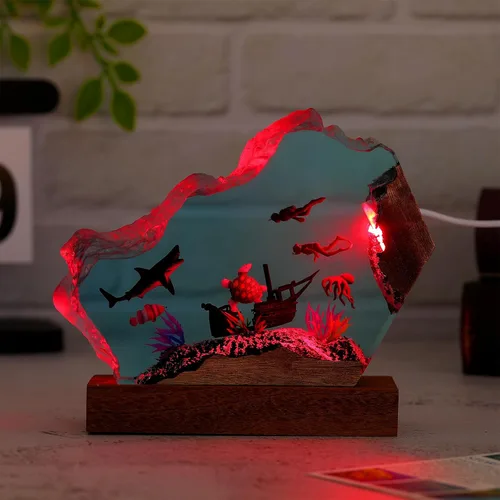 Miniatura 4 de Lámpara de luz multicolor de resina epoxi creativa del océano, hecha a mano, con forma de onda profunda, lámpara de océano acuático profundo