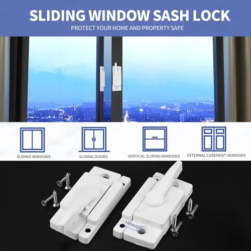 Miniatura 3 de Cerraduras de marco para ventana, paquete de 4 cierres de repuesto para ventana, espacio de orificio de tornillo blanco, 0.5 pulgadas, se adapta a