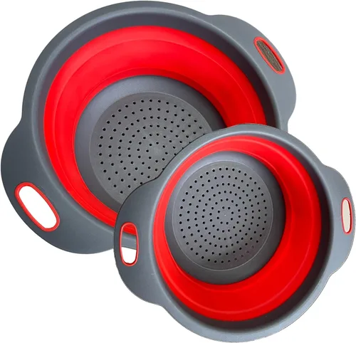 Miniatura 13 de Colador redondo de silicona azul plegable – Colador de cocina plegable pequeño colador plegable azul con asas de plástico para drenar verduras