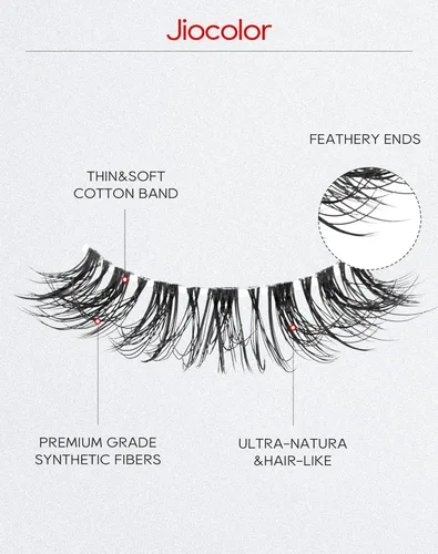 Miniatura 3 de Jiocolor Pestañas naturales pestañas postizas finas pestañas postizas cortas aspecto natural banda transparente pestañas postizas tira pestañas