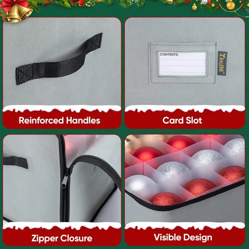 Miniatura 5 de BALEINE Caja de almacenamiento de adornos navideños con divisores, contenedor de almacenamiento de adornos navideños de alta calidad para Rojo