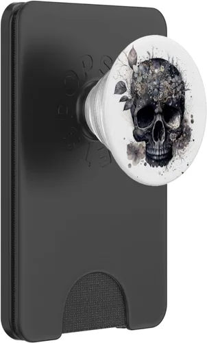 Miniatura 7 de Gráfico de calavera floral para mujer, cumpleaños, único, negro, calavera, PopSockets, PopGrip estándar