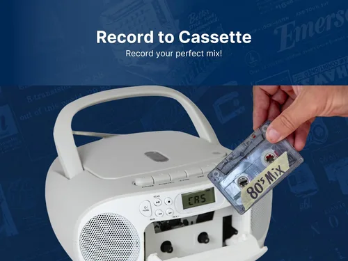 Miniatura 5 de Emerson Reproductor de CD portátil Boombox con reproductor de cassette combo, grabadora de cinta, radio AM/FM, AUX, conector para auriculares
