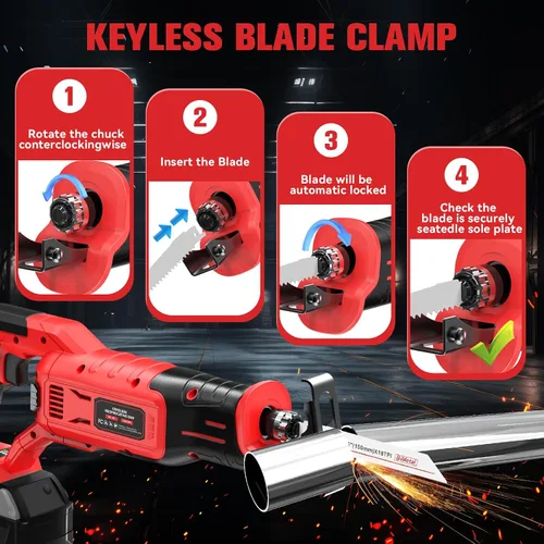 Miniatura 4 de MtiolHig Sierra recíproca inalámbrica para Milwaukee 18V Batería: 3200 SPM Sawzall sin escobillas, 3 velocidades variables, longitud de carrera
