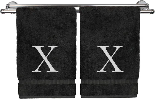 Miniatura 149 de Toalla de mano monogramada, regalo personalizado, juego de 2 - Toalla bordada con letra de bloque dorada - Extra absorbente 100% algodón turco