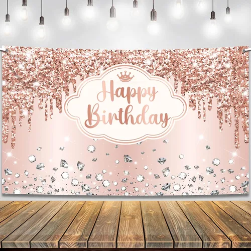KatchOn, Cartel extragrande de feliz cumpleaños de oro rosa, 72 x 44 pulgadas, decoraciones de cumpleaños para mujeres y niñas, pancarta de fondo