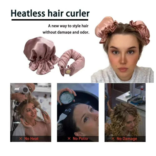 Miniatura 4 de 6 rodillos de pelo para rizos sin calor con gorras de pelo, 3 juegos de rizadores de cabello sin calor, diadema suave para dormir durante la noche