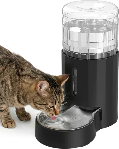 JUNSPOW Dispensador de agua para gatos con cuenco de acero inoxidable, dispensador automático de agua por gravedad para gatos o perros pequeños y