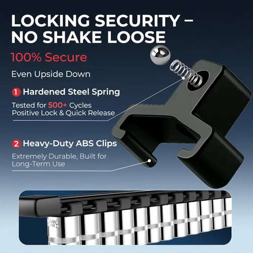 Miniatura 4 de Reniteco Organizador de Enchufes ABS para Herramientas - Porta Enchufes Negro de Calidad Premium, Kit de 9 Piezas con 1/4 Pulgadas x 48 Clips, 3/8