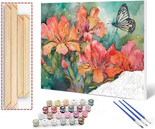 Miniatura 8 de Tucocoo Kits de pintura de paisaje de girasoles por números con pinceles y pigmento acrílico sobre lienzo para adultos, patrón de mariposas y flores