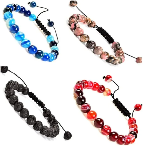 Miniatura 2 de Pulsera de cuentas de cristal de piedras preciosas de curación natural, unisex, ajustable, macramé, pulseras elásticas de ojo de tigre, amazonita