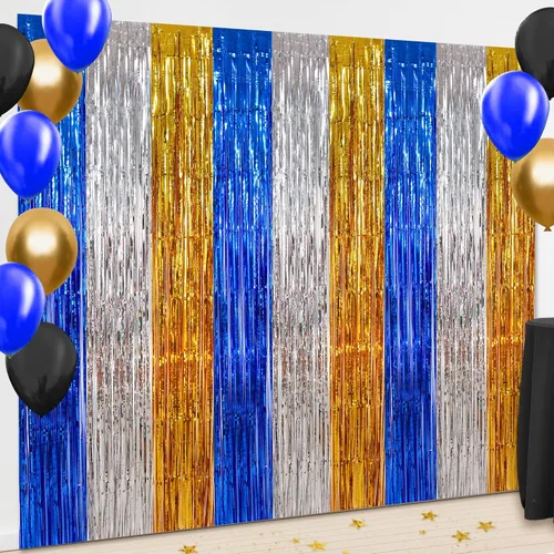 Miniatura 8 de BEISHIDA 4 Piezas de Serpentinas de Fiesta Negras y Naranjas con Flecos, Cortina de Telón de Fondo de Aluminio, Telón de Fondo de Oropel, Decoración