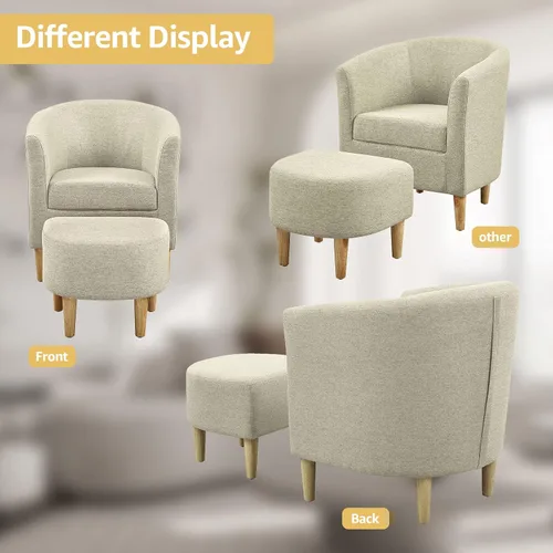 Miniatura 8 de DAZONE Silla de acento, silla barril con otomano, cómoda con reposabrazos, juego de reposapiés estilo mediados del siglo XX, sillas de sala cómodas