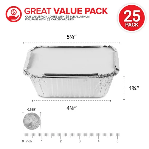 Miniatura 2 de Stock Your Home Utensilios de cocina desechables de aluminio de 1 libra con tapas (paquete de 25) – Sartenes de aluminio con tapas de cartón