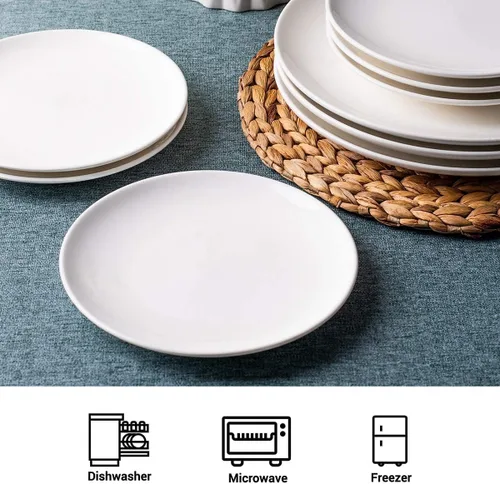 Miniatura 3 de DELLING Juego de Platos de Aperitivo de 7 Pulgadas, Platos de Postre/Ensalada de Cerámica Blanca - Platos Pequeños Redondos para Servir de Snacks