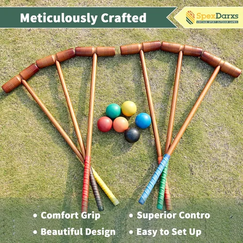 Miniatura 3 de SpexDarxs Juego de croquet de lujo de 35 pulgadas, juego de croquetas para seis jugadores con mazos de madera de primera calidad, bolas