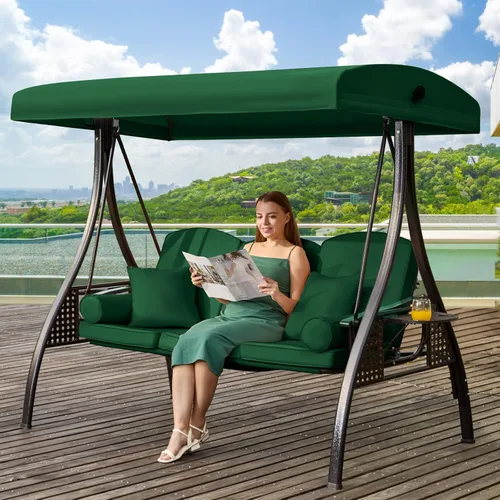 Miniatura 9 de Columpio de porche para exteriores 3 en 1 con toldo ajustable, columpio de 3 asientos para adultos, columpio de patio con cojines gruesos, almohadas