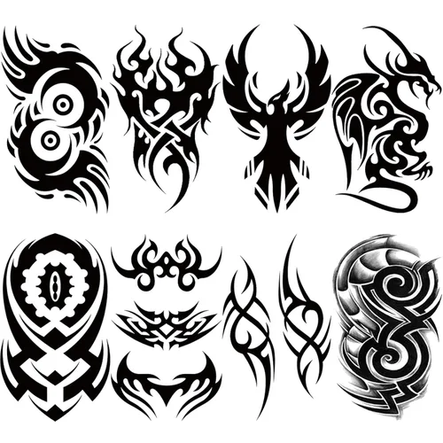 Tatuaje temporal tribal para hombres adultos, tótem grande negro tribal tatuaje falso tribal, de larga duración, impermeable, a gran temperatura,