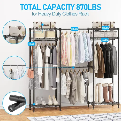 Miniatura 3 de Homdox Perchero resistente con varillas extensibles para colgar, perchero de metal ajustable para colgar ropa, armario independiente con estantes