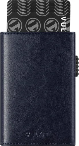 VULKIT Cartera con tarjetero para hombre, con cierre magnético, bloqueo RFID, billetera de cuero triple, marino, Moderno