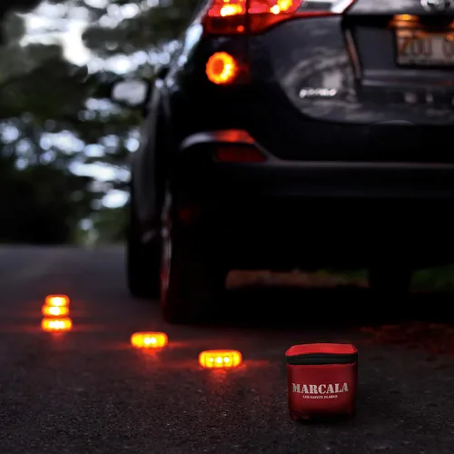 Miniatura 7 de Marcala Paquete de 3 luces de emergencia para vehículos Baldosas de emergencia compatibles con DOT para automóvil con baterías, silbato y funda