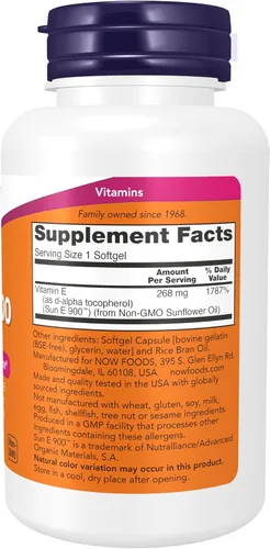 Miniatura 2 de NOW Suplementos, Sun-E™ 400 UI con d-alfa tocoferol de aceite de girasol sin OMG, 120 cápsulas blandas