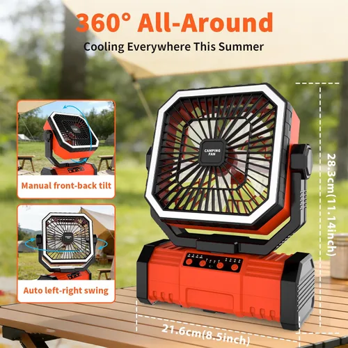 Miniatura 5 de Super RGB Ventilador de camping con luz LED, ventilador oscilante de tienda de campaña de 20000 mAh, ventiladores portátiles recargables con 4