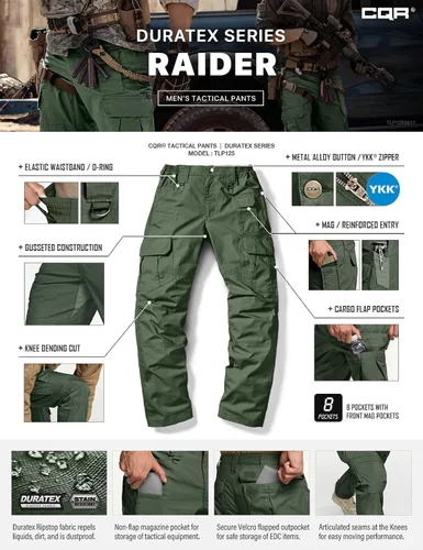 Miniatura 8 de CQR - Pantalones tácticos tipo cargo para hombre, tejido ripstop, resistentes al agua, ligeros, para uso diario, trabajo, senderismo o exteriores