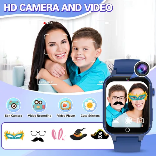 Miniatura 6 de Vakzovy Reloj inteligente para niños con 26 juegos de rompecabezas, cámara HD, reproductor de MP3, audiolibros, video, podómetro, seguimiento