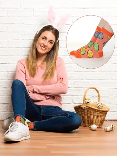 Miniatura 6 de Jenaai 6 pares de calcetines de Pascua para adultos, calcetines estampados novedosos con diseño de conejo, zanahoria, huevo, pollito para regalo