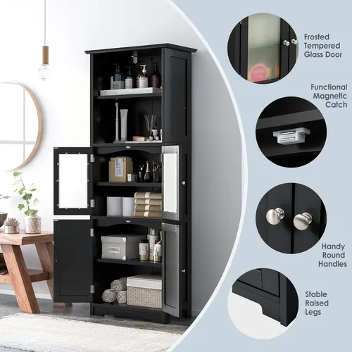 Miniatura 5 de Giantex Armario de almacenamiento de baño de 64 pulgadas de alto, armario de despensa de cocina independiente con 2 gabinetes, 2 compartimentos