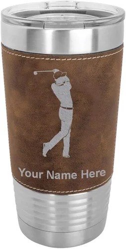 Miniatura 10 de LaserGram Vaso aislado al vacío de 20 onzas, golfista golfista, grabado personalizado incluido (piel sintética, estilo béisbol)