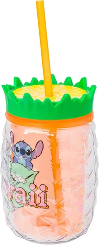Miniatura 4 de Silver Buffalo Disney Lilo y Stitch Saludos desde Hawái con Scrump, Vaso de doble pared con forma de piña, 473 ml (16 oz)