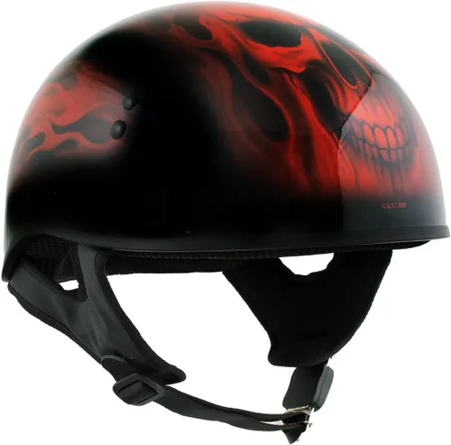 Miniatura 4 de Hot Leathers HLD1018 Casco de motocicleta 'Red Flame Skull' con aprobación DOT, gorro con calavera para hombres y mujeres motociclistas - Media