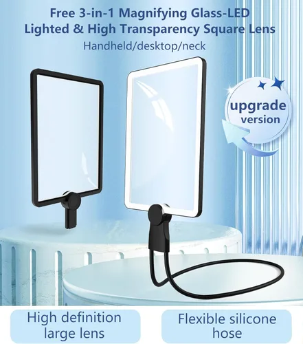 Miniatura 8 de Lupa recargable grande con luz, manos libres para el cuello, lupa de página completa con 50 luces LED y brillo ajustable para lectura, manualidades