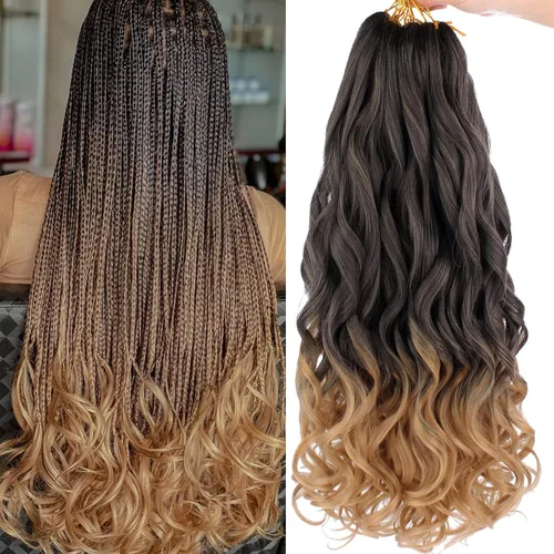 Miniatura 32 de COOKOO 9 paquetes de cabello rizado francés trenzado de 18 pulgadas, suave y flexible, cabello trenzado de alta calidad, rizos franceses, extensión