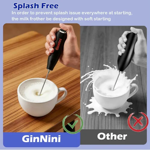 Miniatura 3 de Espumador de leche de mano y bandeja de goteo, funciona con pilas, sin salpicaduras Máquina de espuma, apagado automático, batidor de acero