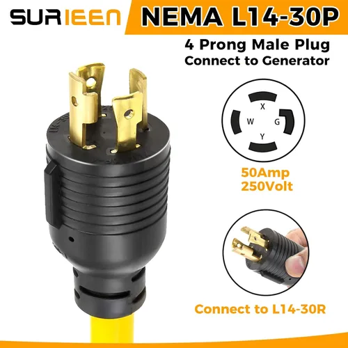 Miniatura 2 de NEMA L14-30P a 6-50R Generador Soldador Adaptador Cable Enchufe Cable de 1.5 Pies, Adaptador de Generador de 4 a 3 clavijas 125/250 V, Cable