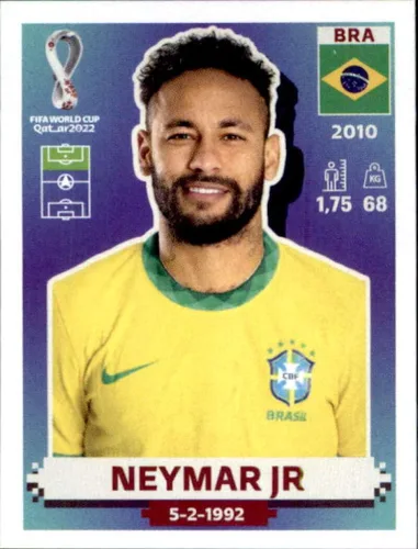 Pegatinas de Panini 2022: Camino a la Copa Mundial de la FIFA Qatar 2022 #BRA17 Neymar Jr Brasil Tarjeta de fútbol
