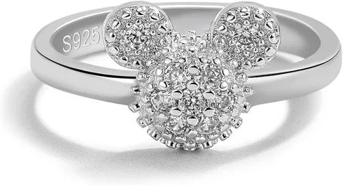 H&Beautimer Anillos de plata de ley 925 para mujer, bonitos anillos de diseño de Mickey, joyería fina para mujeres y niñas, anillos de boda AAA CZ