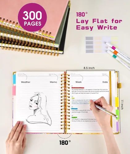 Miniatura 6 de Cuadernos en espiral de 8.5 x 11 pulgadas para trabajar con pestañas divisorias extraíbles, 300 páginas, cuaderno de 5 materias con rayas