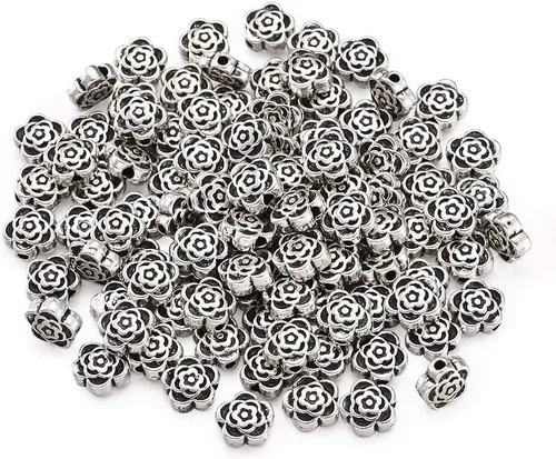 Pandahall - 100 dijes espaciadores de cuentas de plata tibetana antiguas de plata antigua para fabricación de joyas, 0.27 x 0.157 pulgadas